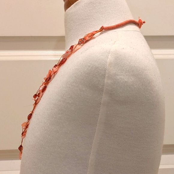 Vintage 19.5" Pink Natural Shell and Rope Necklace with Rhinestone Beads - Picture 3 of 6